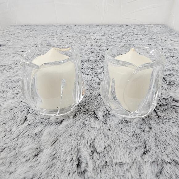 Set of 2 3 inch Lead Crystal Cottage Light Votive Candle Holder Tea Light - Picture 1 of 6